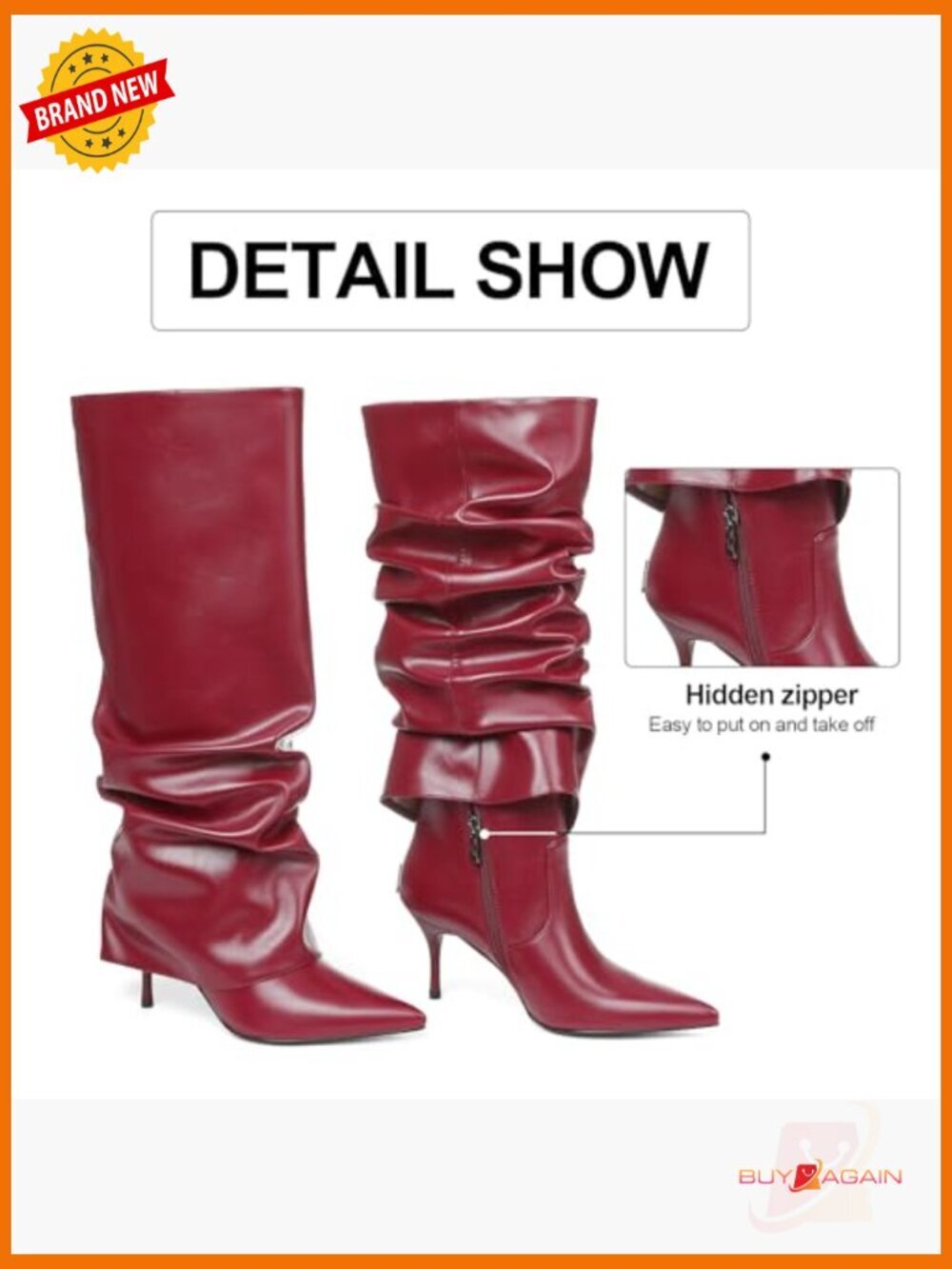 Knee High Stiletto Heel Boots Fold Over Slouchy Tall Boots Pointed Toe - Picture 5 of 7